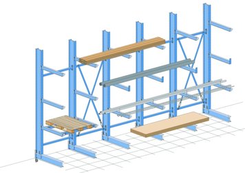Kragarmregal zur vielseitigen Nutzung Kragarmregal mit 5 Feldern für Langgut